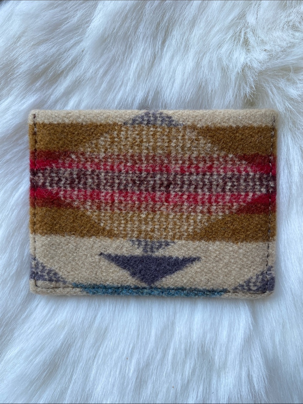Pendleton Wool Card Holder in Beige, Brown & Red Plaid